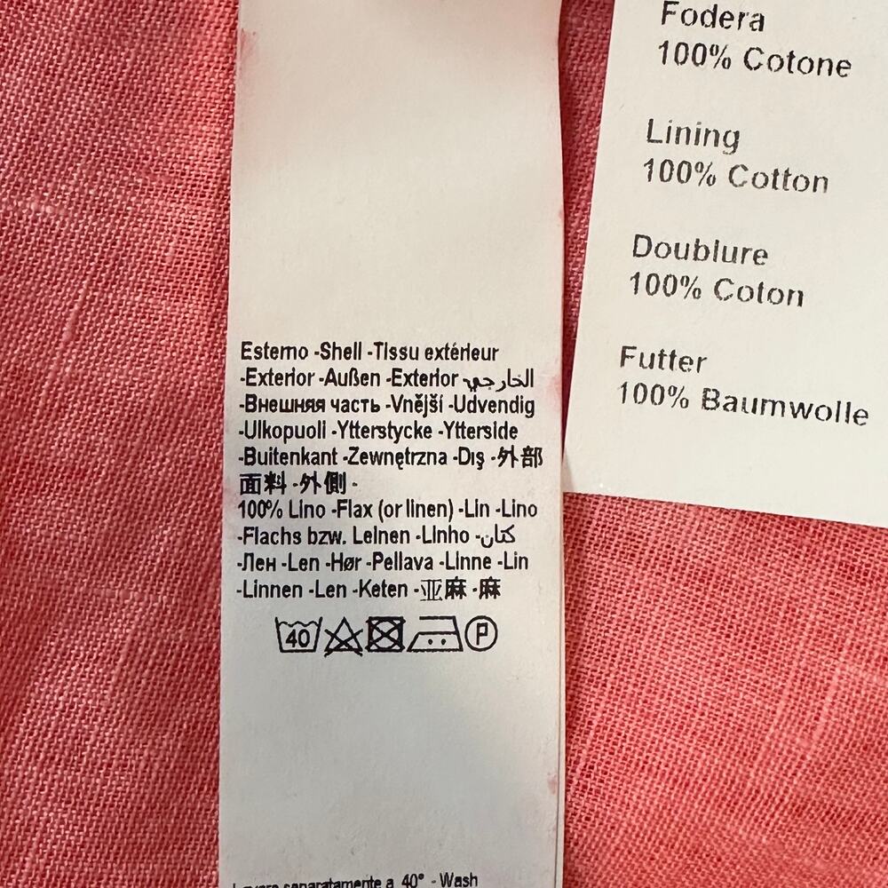 120% Lino Resort Linen Tiered Halter Maxi Dress Crochet Sleeveless, Coral Pink - Picture 12 of 14